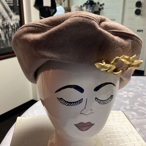 Wool  beret with vintage brooch  too cute.